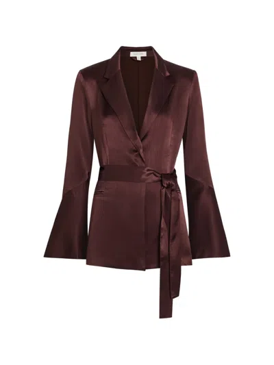 Shona Joy Womens Espresso Flared-sleeve Belted Satin Blazer In Brown