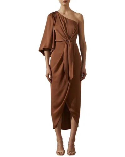 Shona Joy Luxe Tie Front One-shoulder Midi Dress In Brown