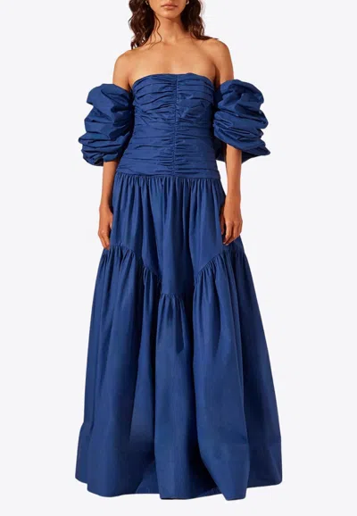 Shona Joy Maiori Contour Ruched Maxi Dress In Blue