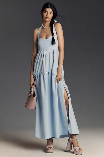 Shona Joy Maiori Halter Tiered Maxi Dress In Blue