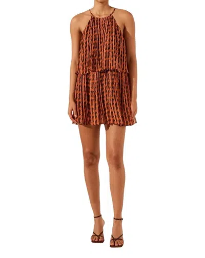 Shona Joy Martina Halter Tiered Mini Dress In Coral Pink/multi