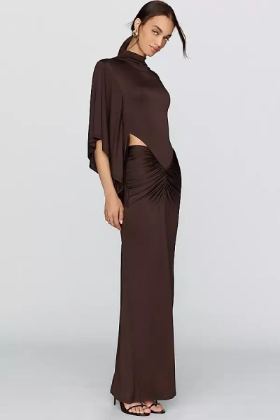 Shona Joy Micro Cutout Draped Maxi Dress In Brown