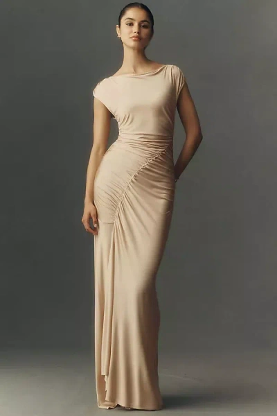 Shona Joy Micro Gathered Maxi Dress In Neutral