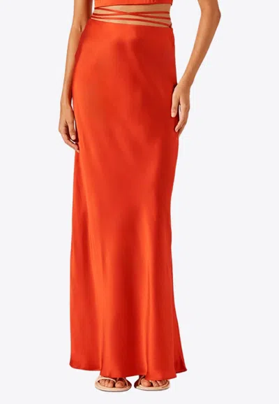 Shona Joy Milenna Silk Bias Tie Maxi Skirt In Red