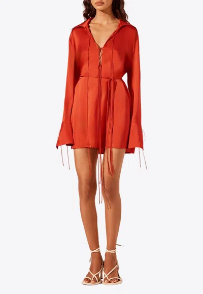 Shona Joy Milenna Silk Shirt Tie Mini Dress In Red
