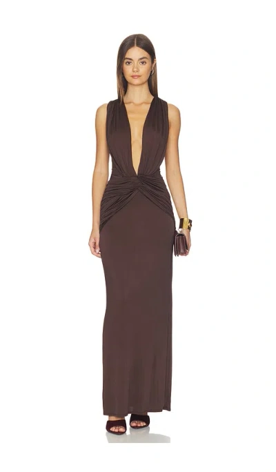 Shona Joy Miro Sleeveless Plunged Maxi Dress In Brown