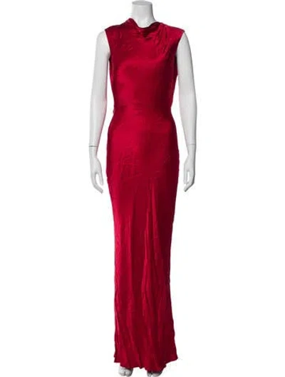 Pre-owned Shona Joy Mock Neck Long Dress In Red