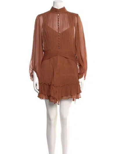 Pre-owned Shona Joy Mock Neck Mini Dress In Brown