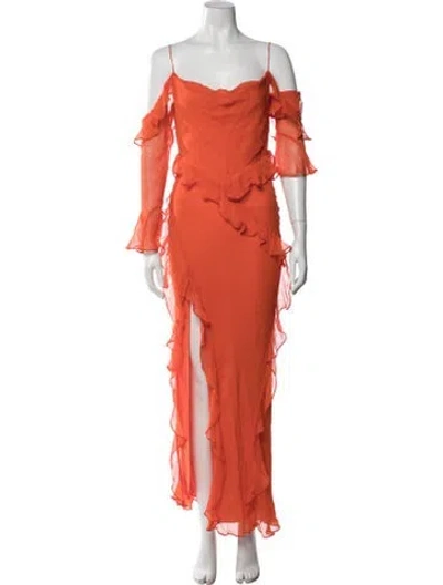 Pre-owned Shona Joy Off-the-shoulder Long Dress In Orange