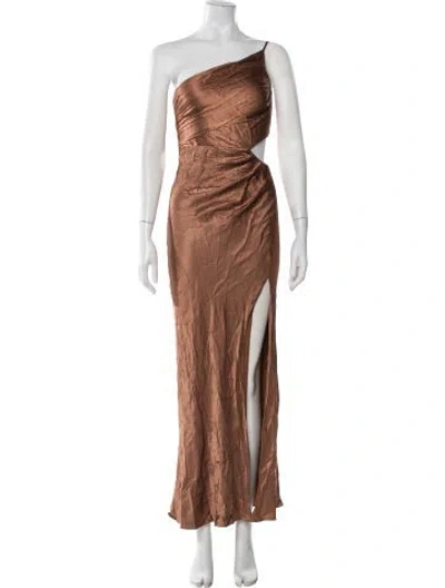 Pre-owned Shona Joy One-shoulder Long Dress In Brown/metallic