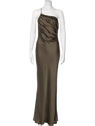 Pre-owned Shona Joy One-shoulder Long Dress In Green