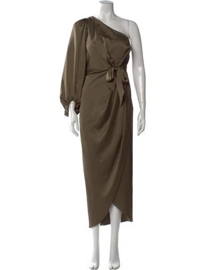Pre-owned Shona Joy One-shoulder Midi Length Dress In Green