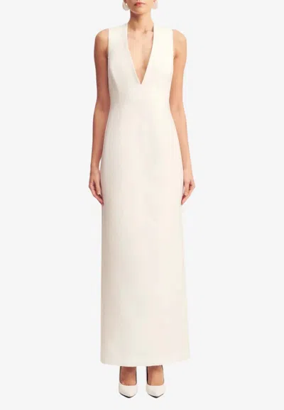 Shona Joy Otis Plunging V-neck Fitted Maxi Dress In White