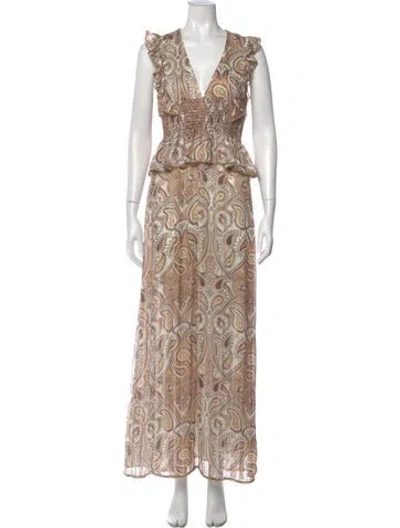Pre-owned Shona Joy Paisley Print Long Dress In Neutral