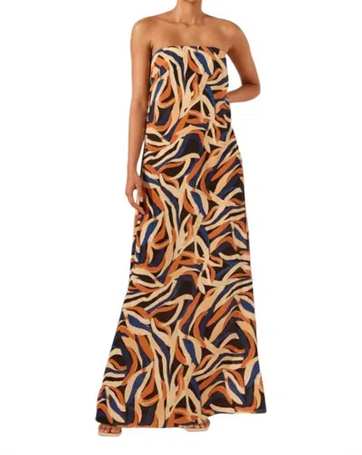 Shona Joy Palma Silk Strapless Column Maxi Dress In Cobalt/multi