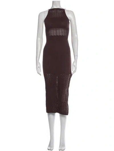Pre-owned Shona Joy Patterned Midi Length Dress In Brown