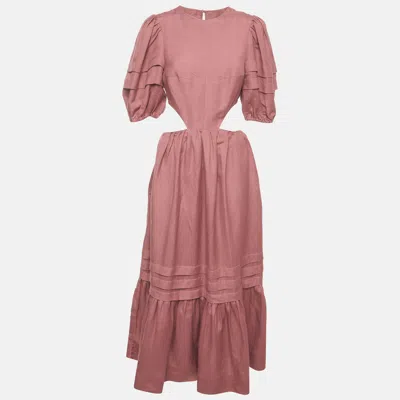 Pre-owned Shona Joy Pink Linen Blend Cut-out Vega Midi Dress M