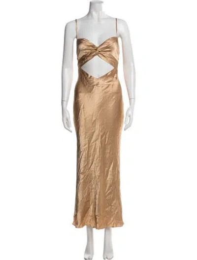 Pre-owned Shona Joy Plunge Neckline Long Dress In Gold