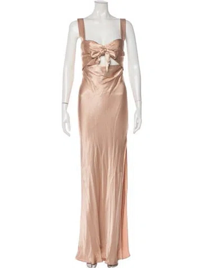 Pre-owned Shona Joy Plunge Neckline Long Dress In Neutral
