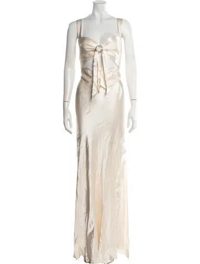 Pre-owned Shona Joy Plunge Neckline Long Dress In Neutrals