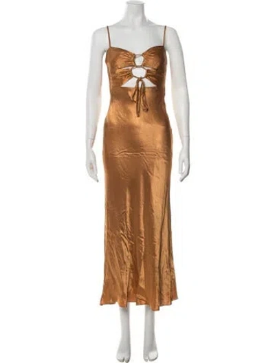 Pre-owned Shona Joy Plunge Neckline Long Dress In Orange