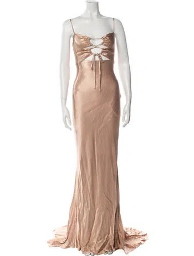 Pre-owned Shona Joy Plunge Neckline Long Dress W/ Tags In Neutrals