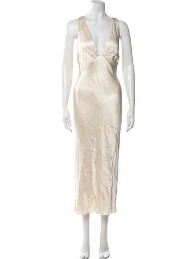 Pre-owned Shona Joy Plunge Neckline Long Dress W/ Tags In Neutrals