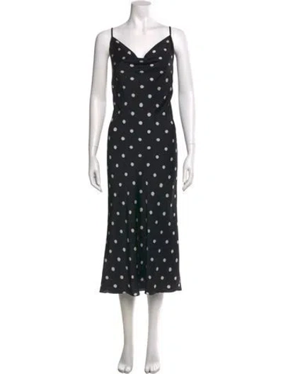Pre-owned Shona Joy Polka Dot Print Midi Length Dress In Black