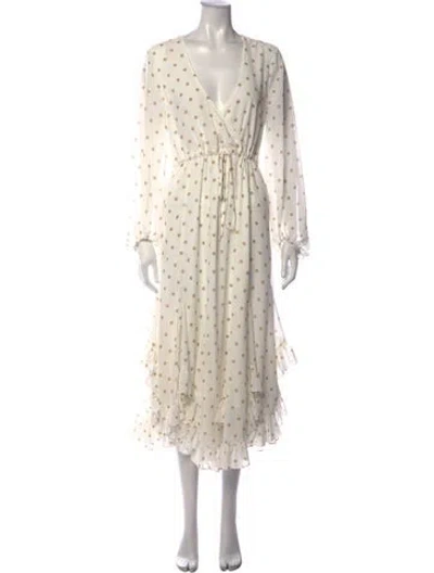 Pre-owned Shona Joy Polka Dot Print Midi Length Dress W/ Tags In Neutrals