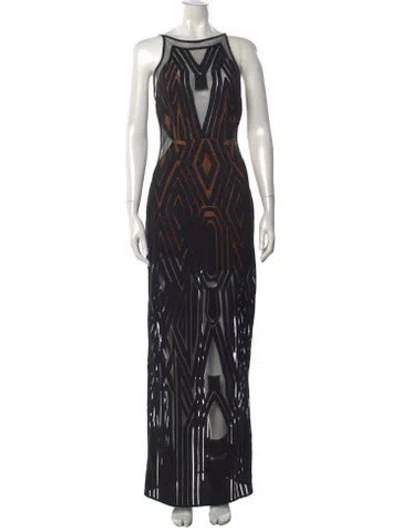 Pre-owned Shona Joy Printed Long Dress In Black