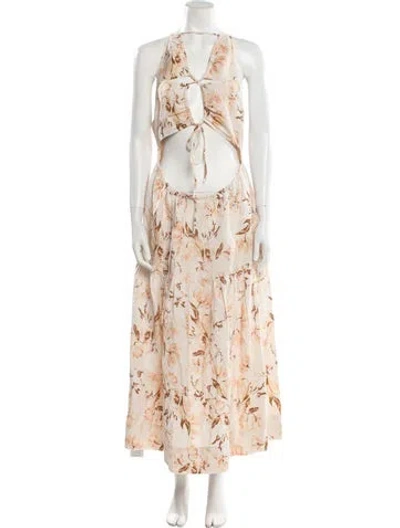 Pre-owned Shona Joy Printed Long Dress In Neutral