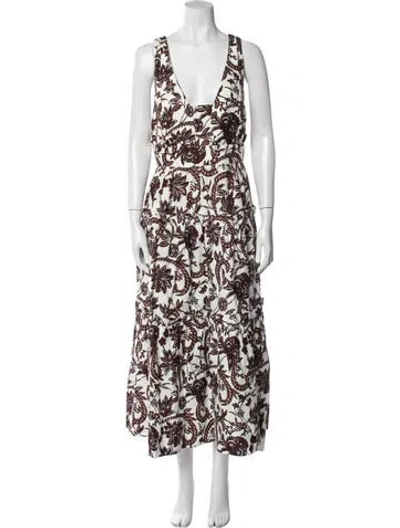 Pre-owned Shona Joy Printed Long Dress In White