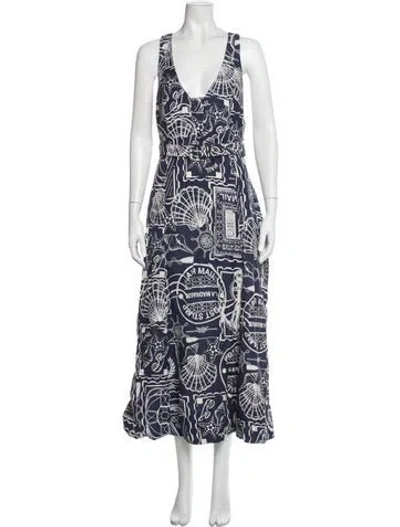 Pre-owned Shona Joy Printed Midi Length Dress In Blue
