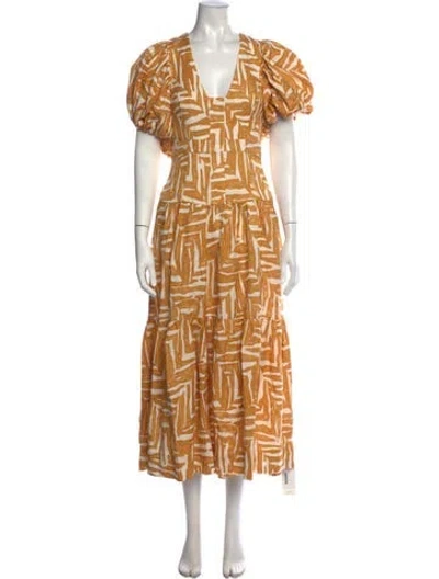 Pre-owned Shona Joy Printed Midi Length Dress In Orange