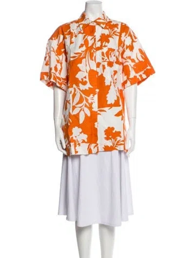 Pre-owned Shona Joy Printed Mock Neck Tunic In Orange