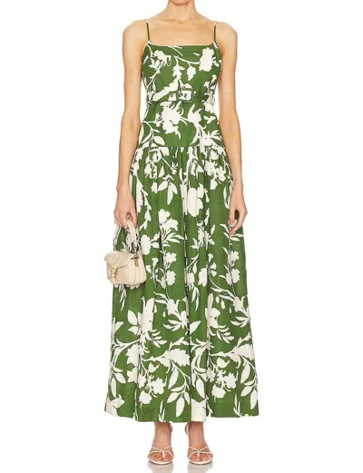 Shona Joy Renee Gathered Maxi Dress In Pesto And Ivory In Green