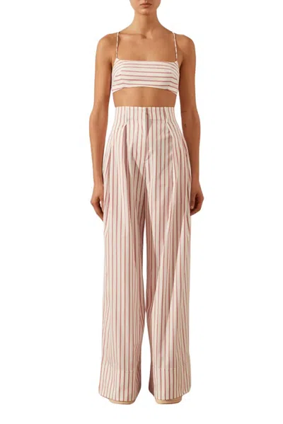 Shona Joy Ribiero High Waisted Relaxed Pants In Ivory/roma Red In White