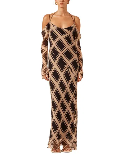 Shona Joy Rico Off The Shoulder Tie Maxi Dress In Blkoat-black/oat