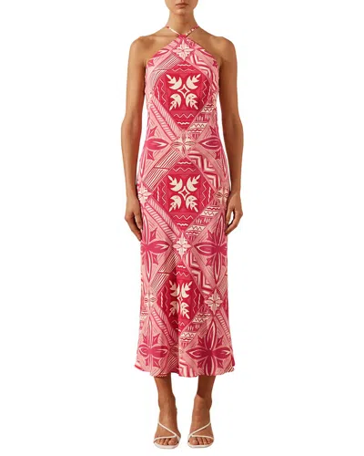 Shona Joy Rosana Halter Bias Silk Midi Dress In Pink
