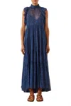 Shona Joy Saldanha High Neck Tiered Maxi Dress In Blue In Blue