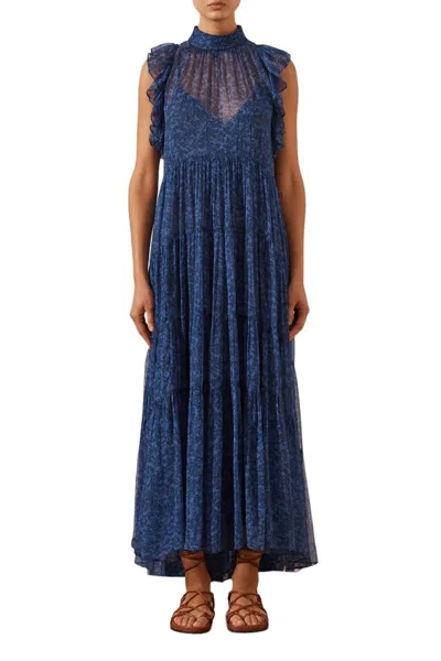 Shona Joy Saldanha High Neck Tiered Maxi Dress In Blue
