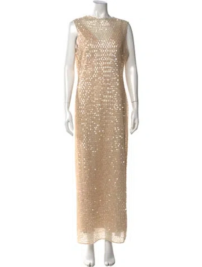 Pre-owned Shona Joy Sequin Long Dress In Neutral