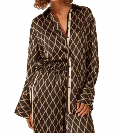 Shona Joy Silk Contrast Relaxed Shirt In Corde In Brown