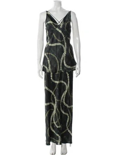 Pre-owned Shona Joy Silk Printed Skirt Set W/ Tags In Green