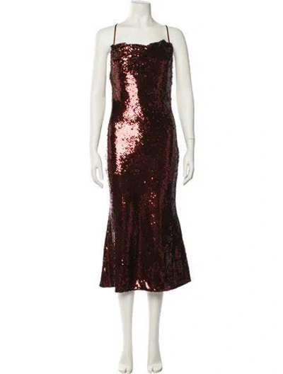 Pre-owned Shona Joy Square Neckline Long Dress In Brown