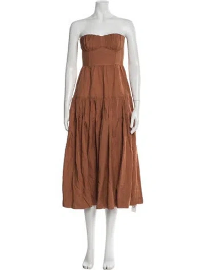 Pre-owned Shona Joy Strapless Midi Length Dress In Orange