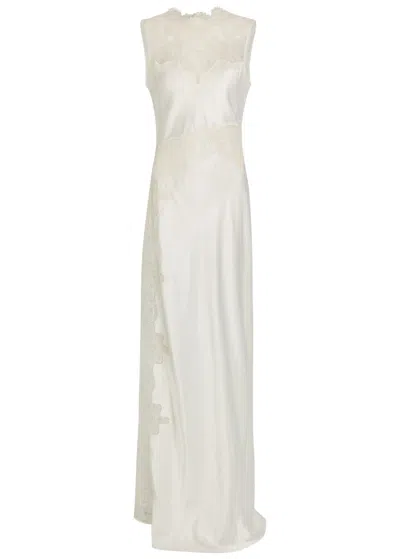 Shona Joy Stratus High-neck Lace Satin Maxi Dress In Neutral