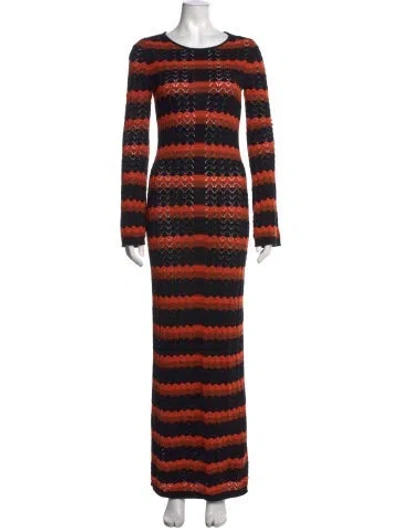Pre-owned Shona Joy Striped Long Dress In Black/orange