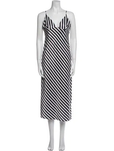 Pre-owned Shona Joy Striped Long Dress In White