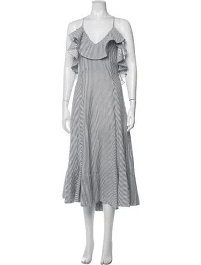 Pre-owned Shona Joy Striped Midi Length Dress In White